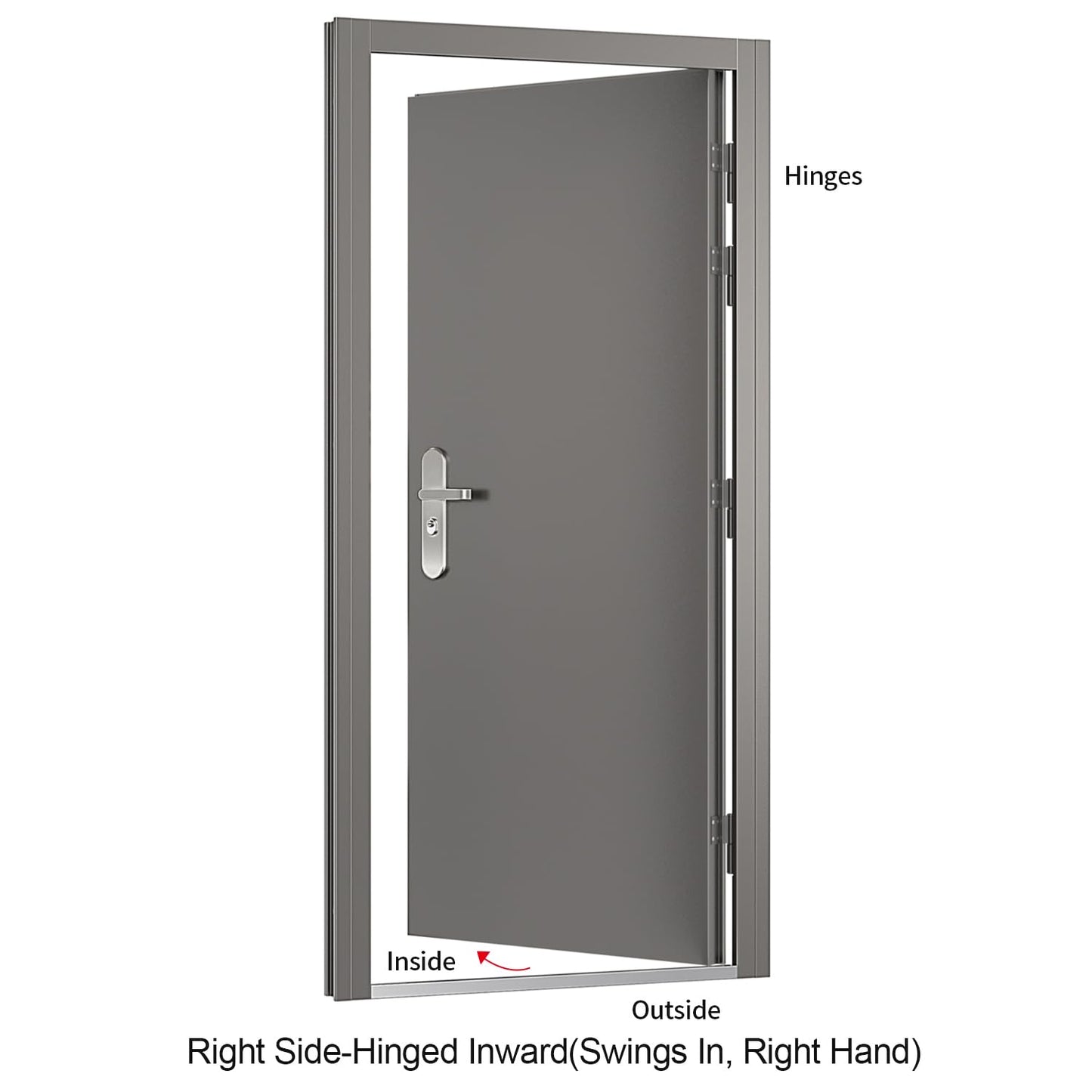 VIZ-PRO Quick Mount Steel Security Door with Frame and Hardware, Gray Right Side-Hinged Inward, 39 9/16" - 41 7/8" Width Adjustable, 83 1/2" Height