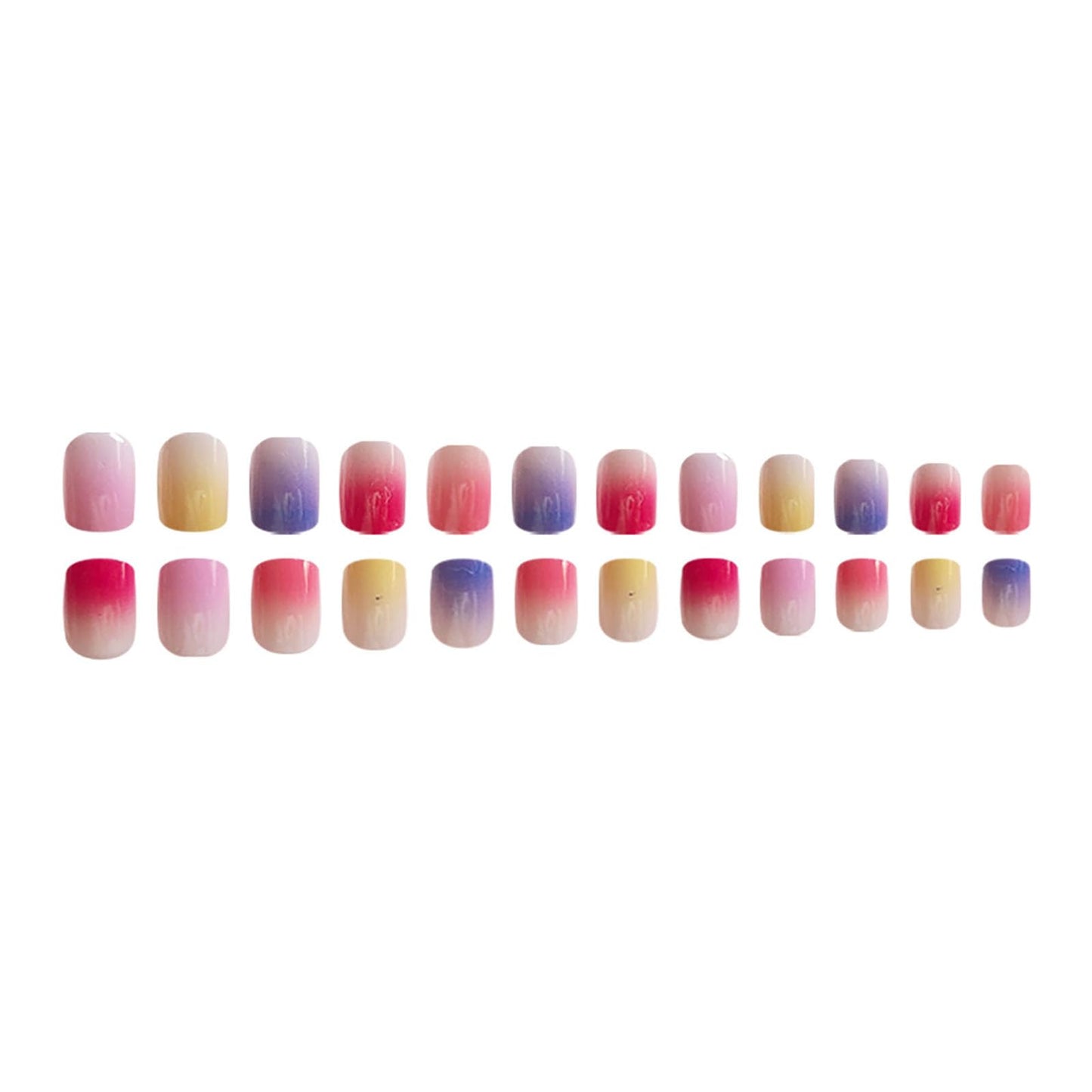 24Pcs Short Press on Nails RTKHFZE Square Fake Nails with Color Gradient Designs Artificial Nails Glossy False Nails Stick on Nail for Women and Girls