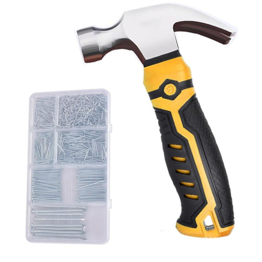 750pcs Nails Assortment Kit and 8oz Claw Hammer, Hammer With Hardware Nails Set for Home, DIY, Camping, Tent Stakes