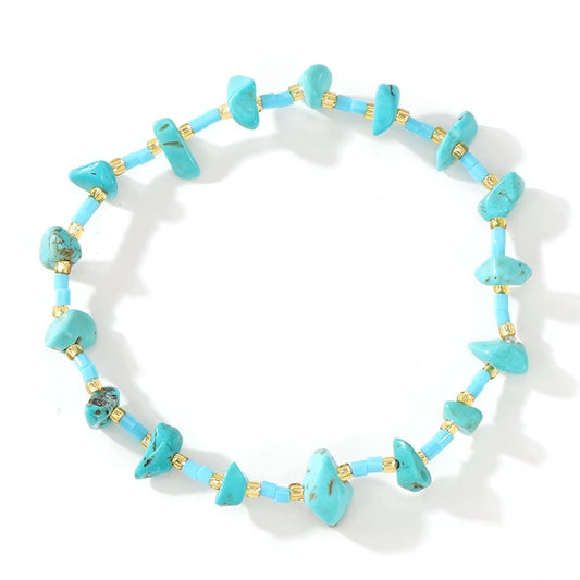 SHINUS BOHO Healing Natural Crystal Beaded Stretch Bracelet for Women,Handmade Boho Irregular Turquoise Energy Stones Attention Courage Bracelet Summer Beach Fashion Jewelry Gift Friendship