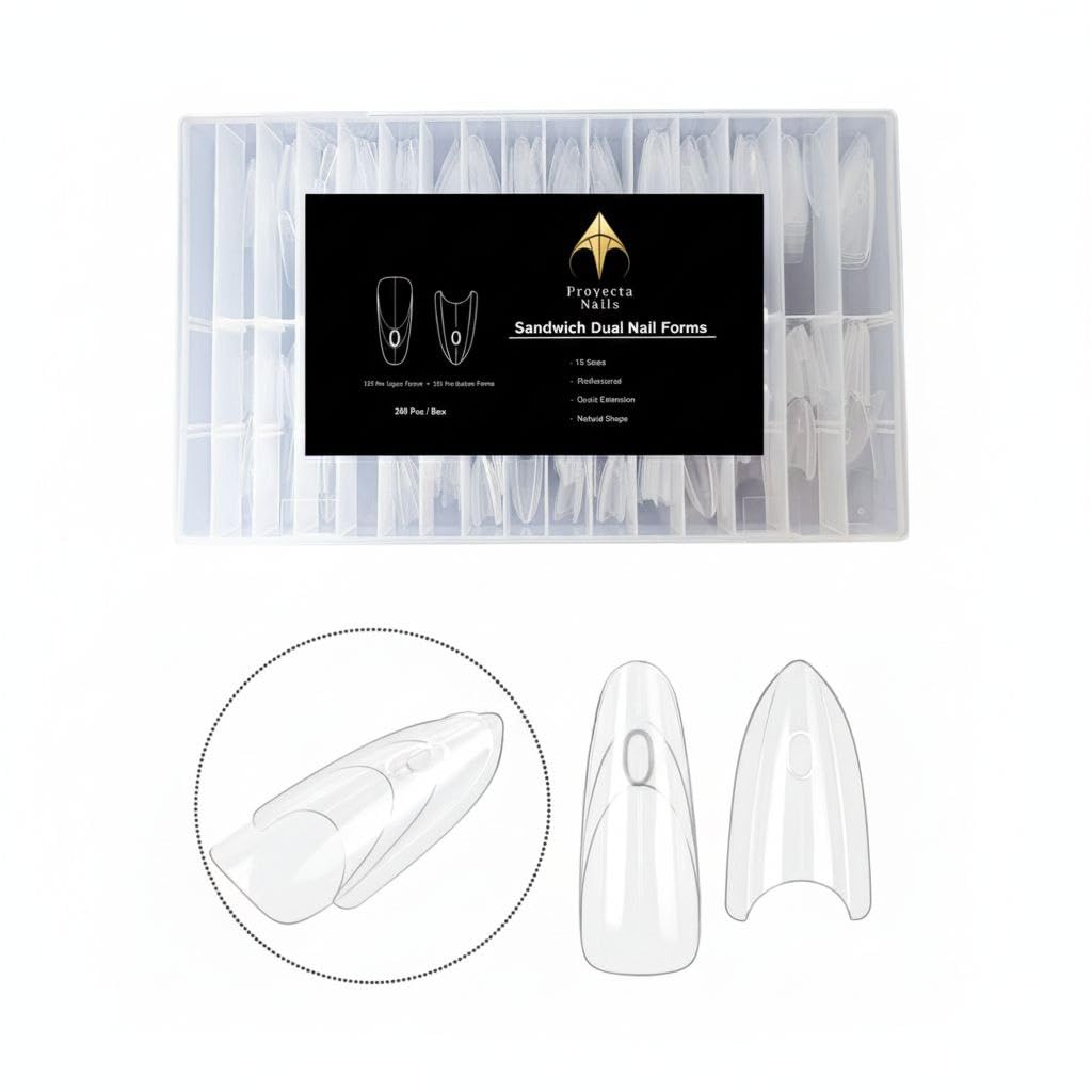 Original Sandwich Dual Nail Forms, 1-box 240pcs 15-sizes. Reusable Mold for Builder Gel Nail Extensions. (Almond)