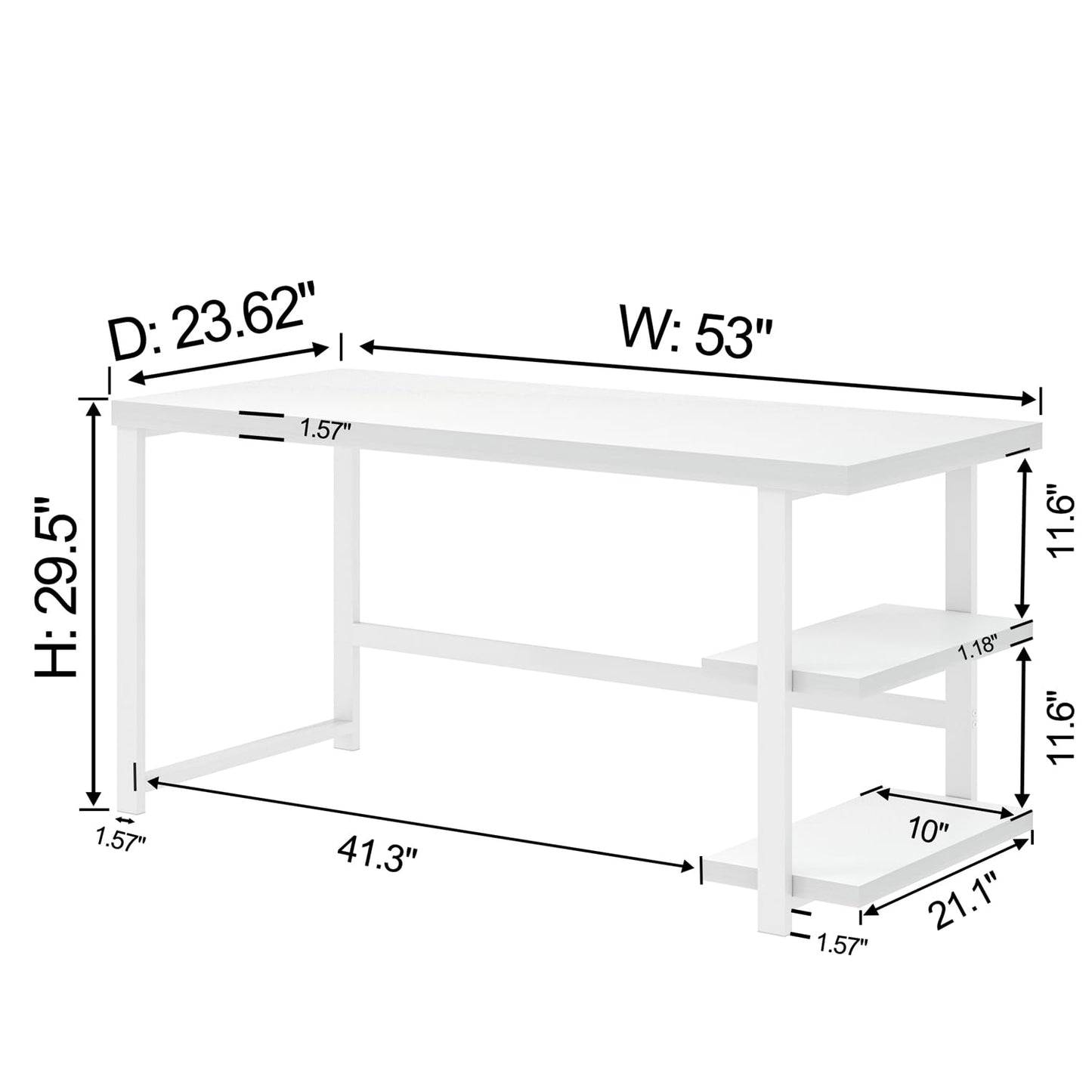 EXCEFUR White Computer Desk, Modern Home Office Desk with Storage Shelf, Wood and Metal Writing Study Table for Living Room Bedroom, 53 Inch