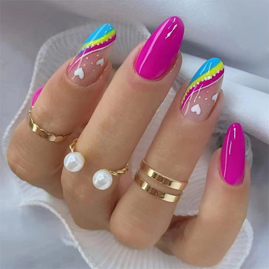 24 Pcs Press on Nails Medium,Lucoffeoi Almond Fake Nails with Nail Glue Almond and Square on Nails Set with Adhesive Tabs File Nails Tips for Women Girls Kids