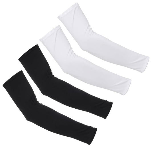 2 Pairs Arm Sleeves for Men and Women, UV Sun Protection Arm Sleeves, Cooling Compression Arm-Sleeve for Football, Basketball, Volleyball, Golf, Outdoor Sports, Working, Tattoo Cover Up (Black, White)