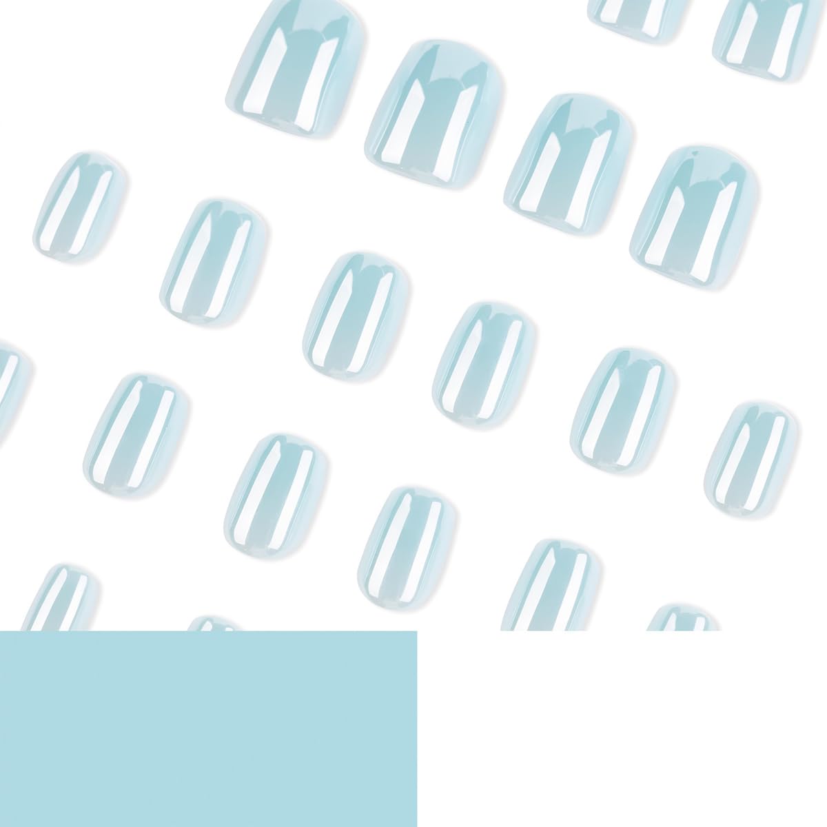 HPYFOI Press On Nails - Short Square, Light Blue Chrome Glazed, 24Pcs - Reusable, Full Cover, Spring Summer Vibes