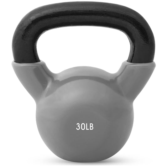 JFIT Vinyl-Coated Cast Iron Kettlebell Weight – Flat Bottom Kettlebell for Strength Training, Cross Training & Home Gym Workouts, 30LB-Gray
