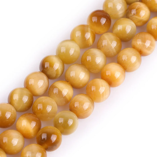 GEM-Inside 8mm Gold Blue Tiger Eye Gemstone Loose Beads Dyed Color Round Crystal Energy Stone Power for Jewelry Making 15"