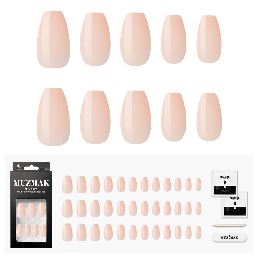 MUZMAK Reusable NJeans Press on Nails | 36 Fake Nails Kit with Toe Shoes Coffin Designs | Glue On Nails for Women Gift with K-POP Style