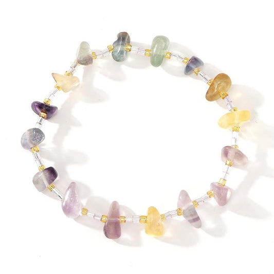 SHINUS BOHO Healing Natural Crystal Beaded Stretch Bracelet for Women,Handmade Boho Irregular Fluorite Energy Stones Cleansing Calming Bracelet Strength Summer Beach Fashion Jewelry Gift Friendship