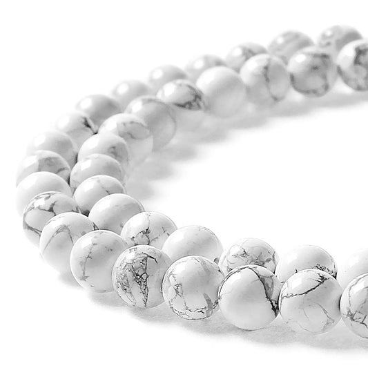 MJDCB AAAA Natural Stone Beads White Howlite Turquoise Round Loose Beads for Jewelry Making 15" (6mm)