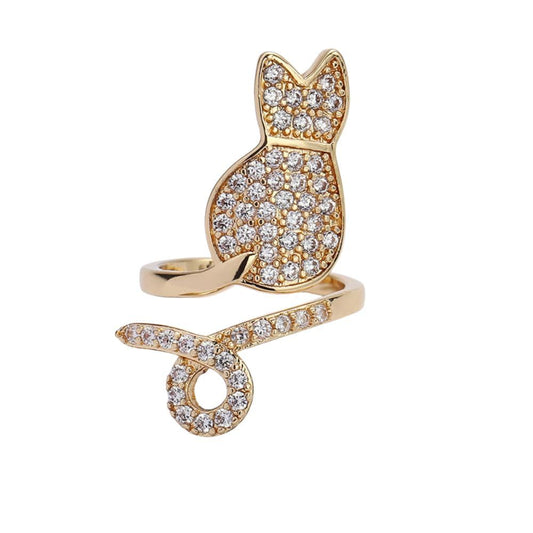 Izpack Rhinestone Cat Finger Nail Ring for Women - Adjustable Cubic Zirconia Kitten Animal Pet Open Fingernail Rings Cute Jewelry Accessories for Party Christmas Birthday Wedding Daily Use