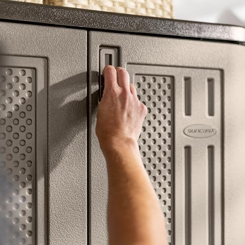 Suncast Tall Storage Cabinet, Platinum Resin Outdoor & Garage Storage Cabinet with Doors & Shelves, Resin, Weather-Resistant, Lockable, Freestanding Utility Closet for Tools & Supplies, Made in USA