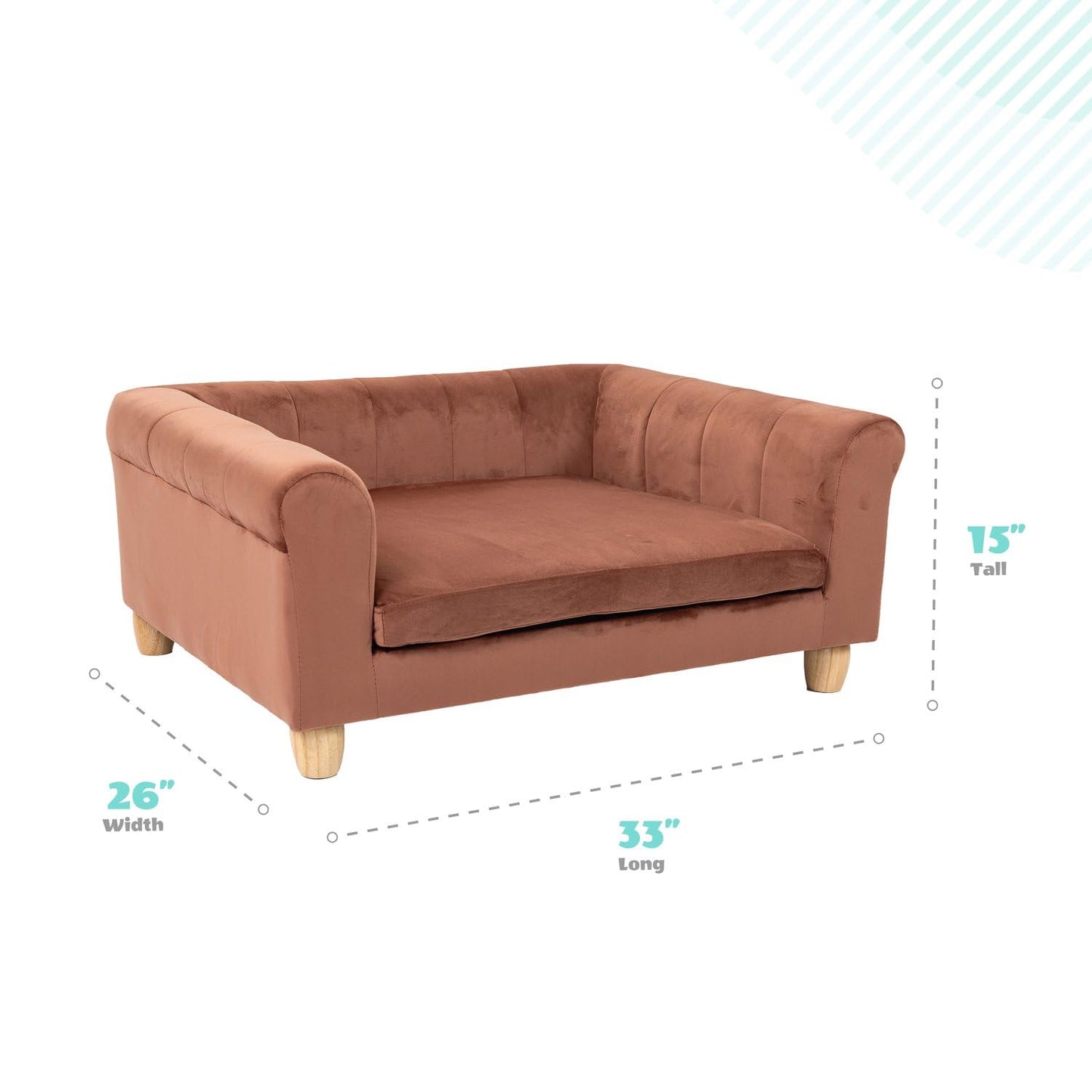 CRITTER SITTERS 33” Faux Suede Ped Bed in Brown, Durable Washable Sofa Couch for Small & Medium Cats & Dogs, Must Have Accessory for Yorkies, Shih Tzus & Frenchies, Kitten & Puppy Essential Furniture