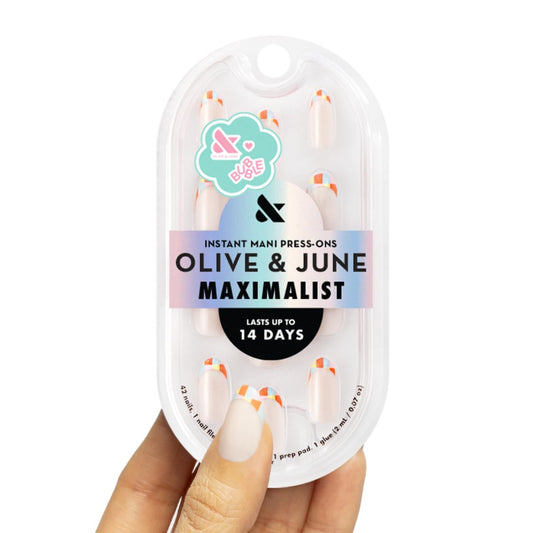 Olive & June Maximalist Instant Mani Press-On Nails (Glue) | 42 Fake Nails, 21 Sizes | Non-Toxic, Long-Lasting Big, Bold Gorgeous Realistic Look | Salon-Quality at Home | Medium, Oval | Parade French
