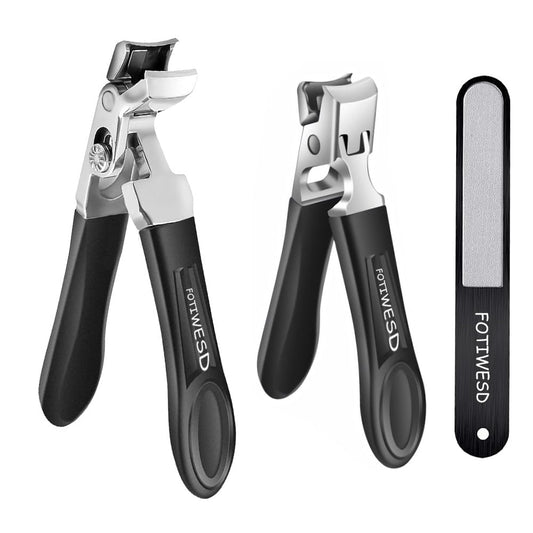 Nail Clippers for Seniors, Wide Jaw Fingernail Clippers and Angled Head Toenail Clippers for Thick Nail, Professional German Nail Clippers for Men, Women & Pregnant (Black 2)