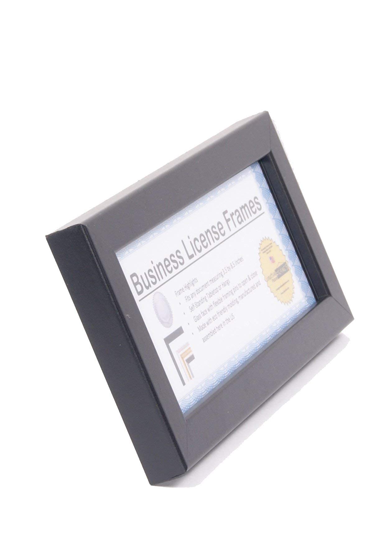 Creative Picture Frames [3.5x8.5bk] Professional Black Business License Certificate Frame, Holds 3.5 by 8.5 inch Media, Self-Standing with Wall Hanger