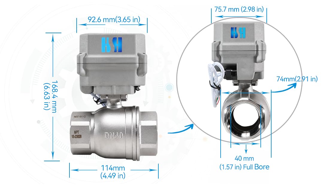 HSH-Flo 1-1/2 inch DN40 110-230VAC Normally Closed CF8/Stainless Steel 304 Manual Override Motorized Electrical Ball Valve With U.S. Plug