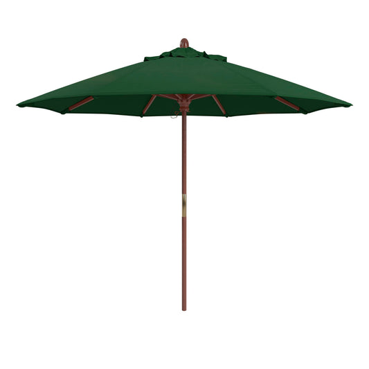 California Umbrella 9' Premium Commercial Hardwood Patio Umbrella, Manual Lift With Pacifica Hunter Green Fabric