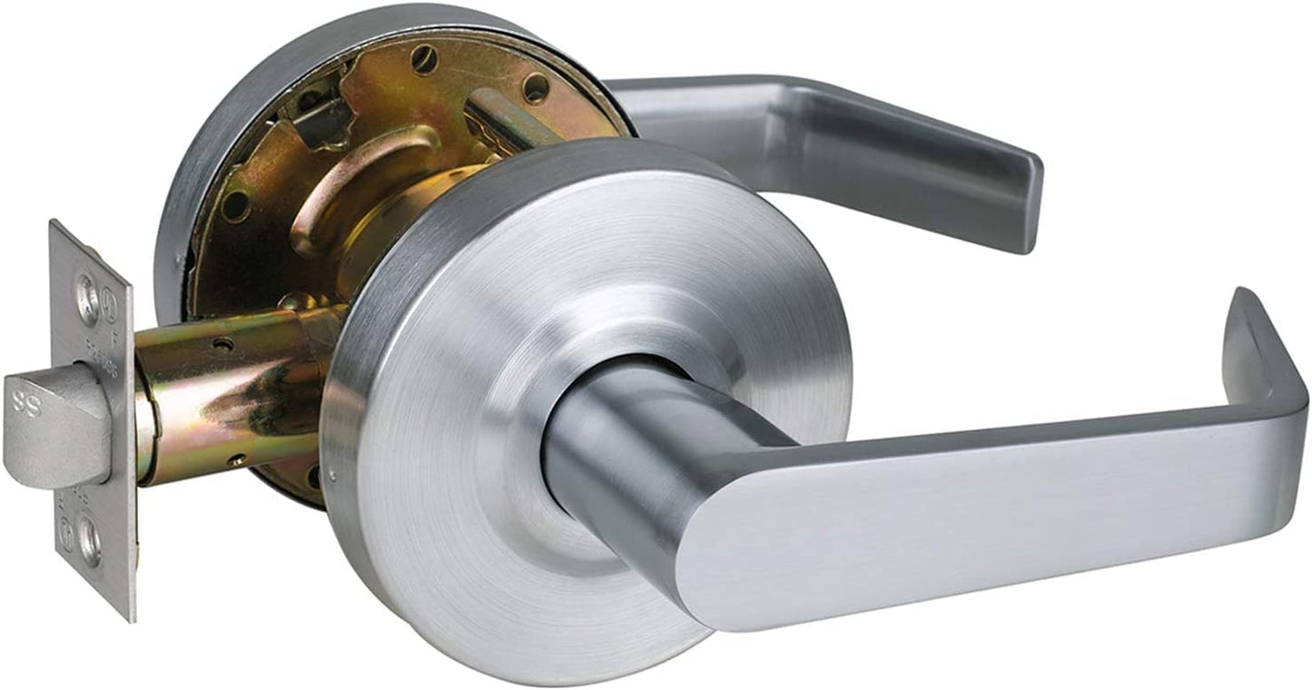 HISAFE Heavy Duty Commercial Passage Door Lever, Satin Chrome Finished Non-Locking Grade 2 Door Handle, UL 3 Hour Fire Rated Ergonomic Lever for School/Hotel Hallway, 70mm Latch