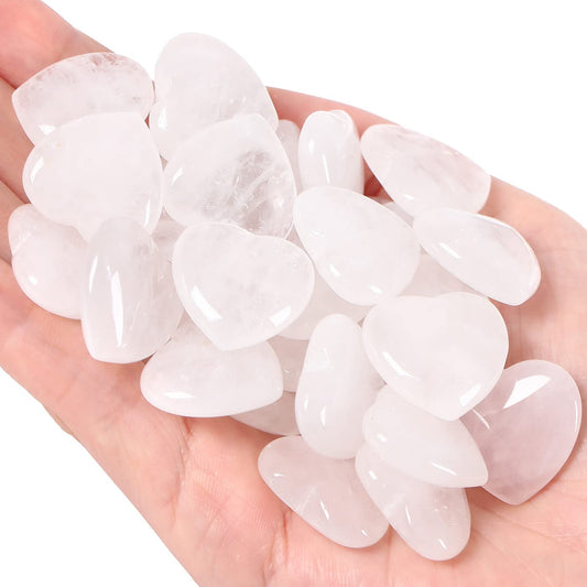 20 PCS Clear Crystal Heart Healing Crystals Cute Polished Crystal Mini Pocket Stones Natural Palm Love Gemstones Set Bulk Wholesale Reiki Energy Balancing Meditation Valentine's Day Gift