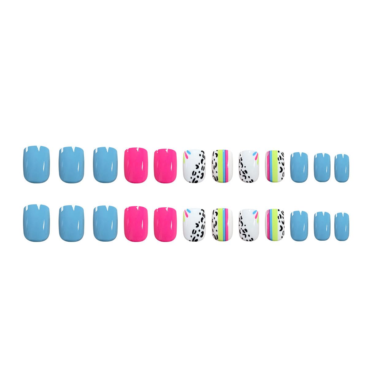 CTTHNBD Press on Nails Short - Square Fake Nails with Colorful Line Design - Glossy Full Cover Stick on Nails - for Women 24 Pcs