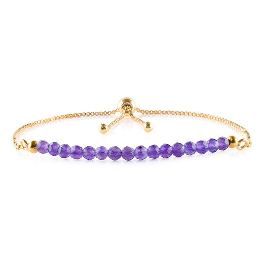 InfinityGemsArt Amethyst Bracelets For Women, Natural February Birthstone Jewelry, Dainty Purple Beads Stone Bolo Slider Crystals Gemstones, 14K Gold Plated Chain, Birthday Valentines Day.
