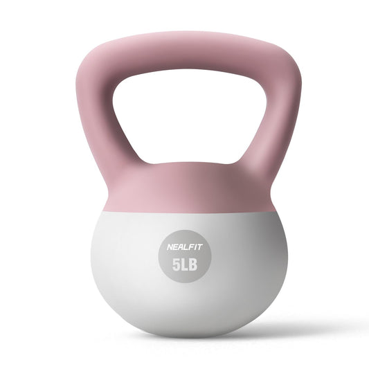 NEALFIT Soft Kettlebell 5LB/10LB/15LB/20LB/25LB, Kettlebells for Home Gym Strength Training, Anti-Slip Fitness Weights for Men Women (5LB Pink-White)