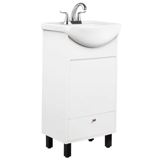 Fine Fixtures Petite 18 Inch Bathroom Vanity with Sink, Small Freestanding Bathroom Cabinet, Space-Saving Vanity Sink Combo Design, Dual Storage, Satin White