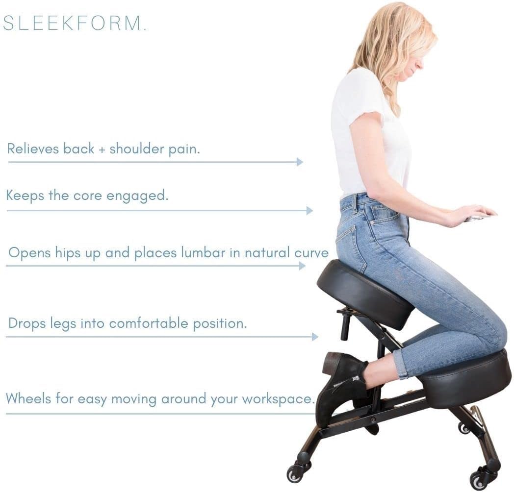 Sleekform Ergonomic Kneeling Chair - Adjustable Seat Angle and Height - Ergonomic Posture Kneeling Stool Chairs for Office and Home - Thick Comfortable Cushions, Wheels