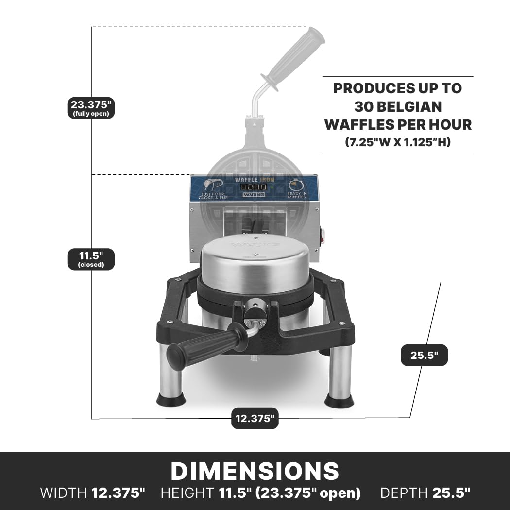 Waring Heavy-Duty Cast-Iron Belgian Waffle Maker, 30 Waffles per Hour, High-Volume Chains, Continental Breakfasts and Ice Cream Shops, WWHD500