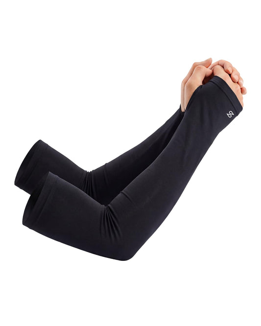 Stelle Sun Protection Cooling Arm Sleeves with Thumb Holes Golf Sport UV Arm Covers Gardening Outdoor (Black,S|M)
