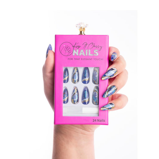 Keep It Classy Lapis Lazuli, Press-On Nails Kit by Monyetta Shaw || Almond Medium || Reusable, Vegan, Non-Toxic, Easy Application || One 24 Nail Kit
