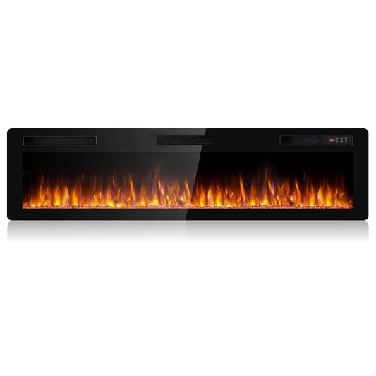BOSSIN 72 inch Ultra-Thin Silence Linear Electric Fireplace, Recessed Wall Mounted Fireplace, Fit for 2 x 4 and 2 x 6 Stud, 12 Adjustable Flame Color & Speed,Touch Screen Remote Control with 8h Timer