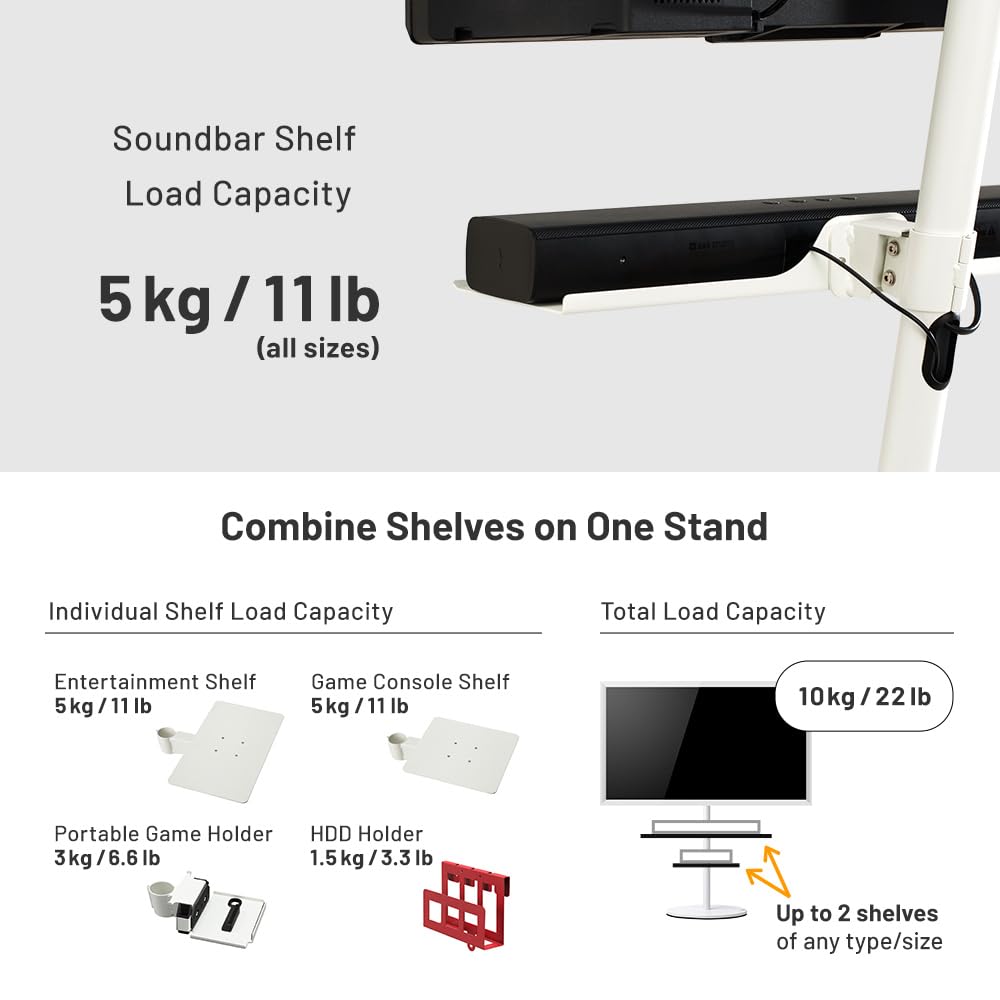 WALL Seven Stand A2 Large | Rolling TV Stand for 45–80" w/ 37.4" Soundbar Shelf | Satin Black | Portable TV Stand with Shelf | Height Adjustable, Space Saving, for Living Room and Bedroom