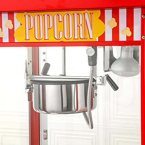 Restaurantware Hi Tek 8 Ounce Commercial Popcorn Popper Machine 1 Electric Popcorn Maker Machine - Popcorn Cart Sold Separately 3-Switch Operation Red Stainless Steel Popcorn Machine 120V