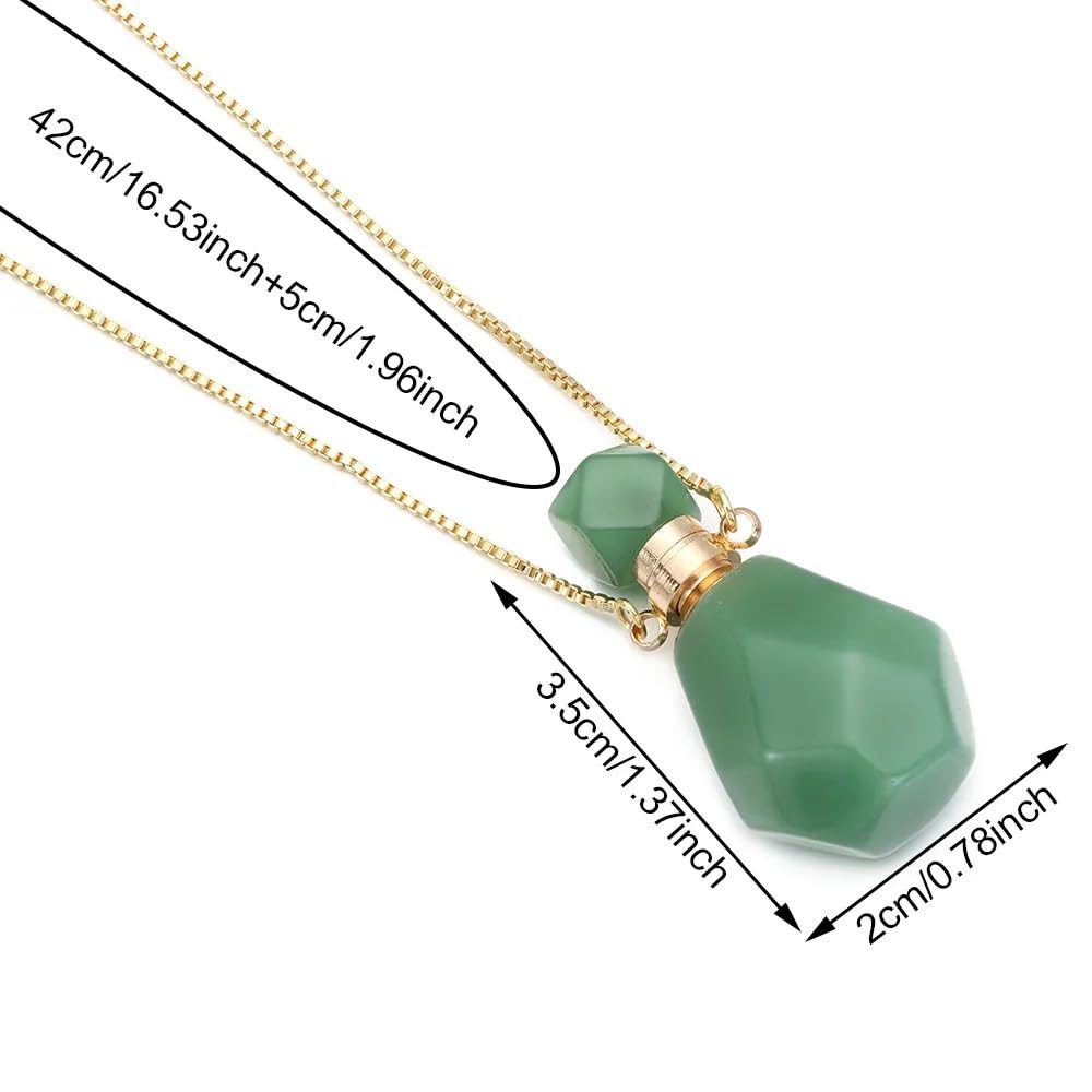 14K Yellow Gold Natural Stone Vial Necklace For Women - Glass Vial Pendant Water Drop Jar Perfume - Water Container Vial For Liquid Oil Diffuser Vial Jewelry