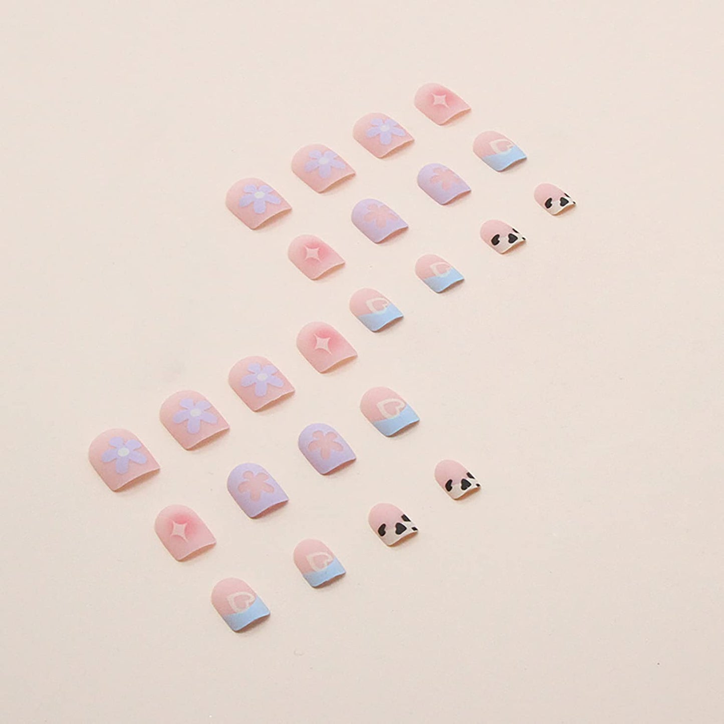 Press on Nails Short Coffin Shape Full Cover Reusable False Nails Kits Glue on Nails with Flower Designs Artificial Glossy Fingernails Acrylic Fake Nails for Women Stick on Nails Square