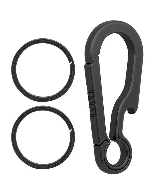 PJYTAC Titanium Carabiner Keychain Clip with Key Rings 2/2.6 Inch Small Carabiner Clips Black Heavy Duty Key Holder Quick Release Key Chain for Keys Bottle Opener Valentines Day Gift for Him Men