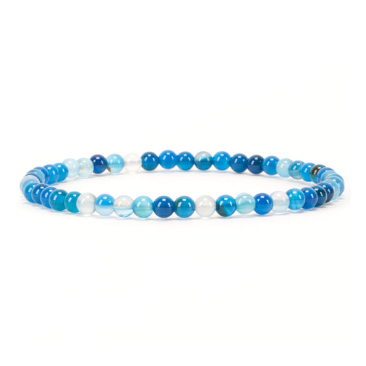 Cherry Tree Collection - Small, Medium, Large Sizes - Gemstone Beaded Bracelets For Women and Men - 4mm Round Beads (Lace Agate Blue, Small)