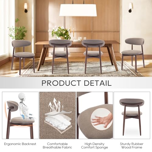COLAMY Wooden Dining Chairs Set of 2, Modern Fabric Upholstered Dining Room Chair, Farmhouse Kitchen Chair with Foot Pegs, Camel