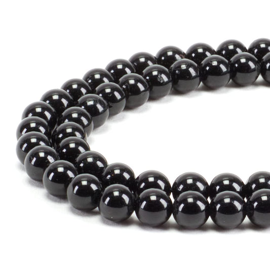 Cherry Tree Collection | 100PCS 6mm Black Tourmaline Gemstone Round Beads for Jewelry Making | Includes Storage Box, Elastic String, and Needles
