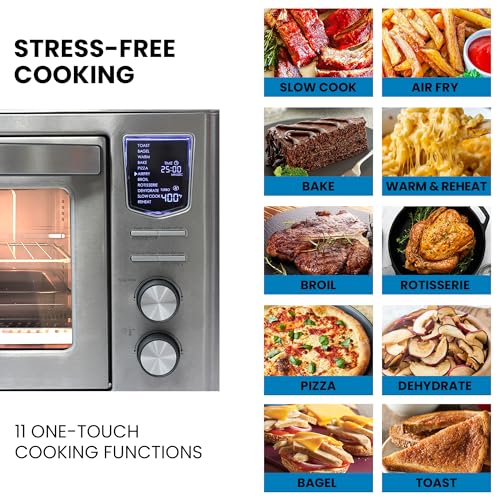 Kenmore Digital 11-In-1 Air Fryer Toaster Oven Combo 26 Qt Convection Rotisserie Dehydrator Bake Broil 1800 Watts 80°-450°F Temp Controls Top & Bottom Heater Adjustments Stainless Steel Large Capacity