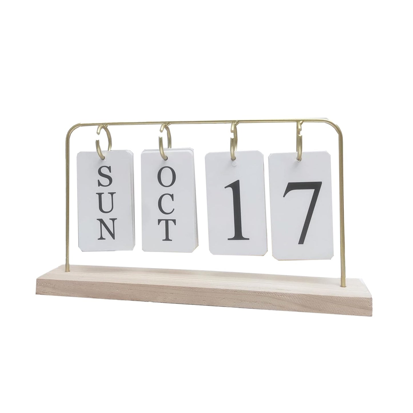 Wooden Perpetual Calendar for Desk, Metal Wood Month Date Display for Teachers, Students, Classroom, Rustic Farmhouse Office Decor, Desk Accessories (gold)