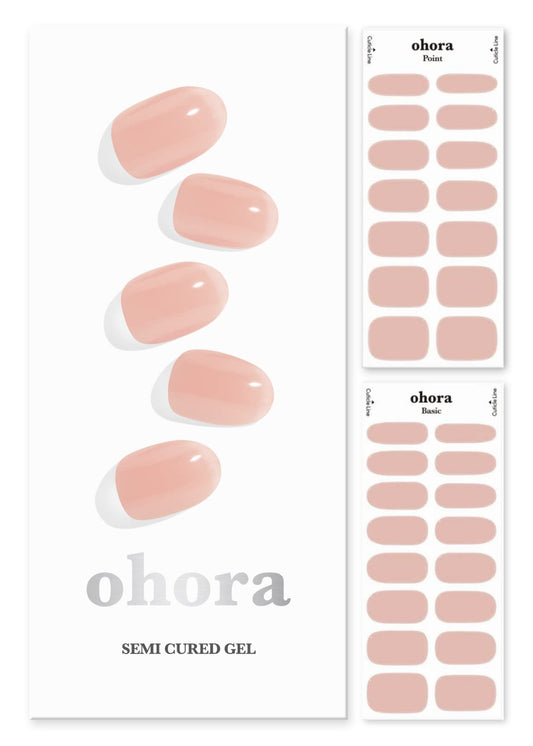 ohora Semi Cured Gel Nail Strips (N Bare Apricot) - Nude, Solid, Works with Any UV/LED Lamps, Salon-Quality, Long Lasting, Easy to Apply & Remove - Includes 2 Prep Pads, Nail File & Wooden Stick