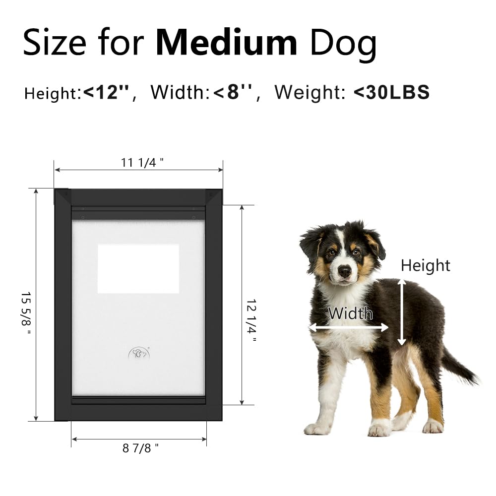 [MAVRICPOWER] Aluminum Medium Dog Door for Door, Doggie Door with 2 Sliding Lock Panels for Exterme Weahter, Pet Door for Small Dogs Up to 30 lbs