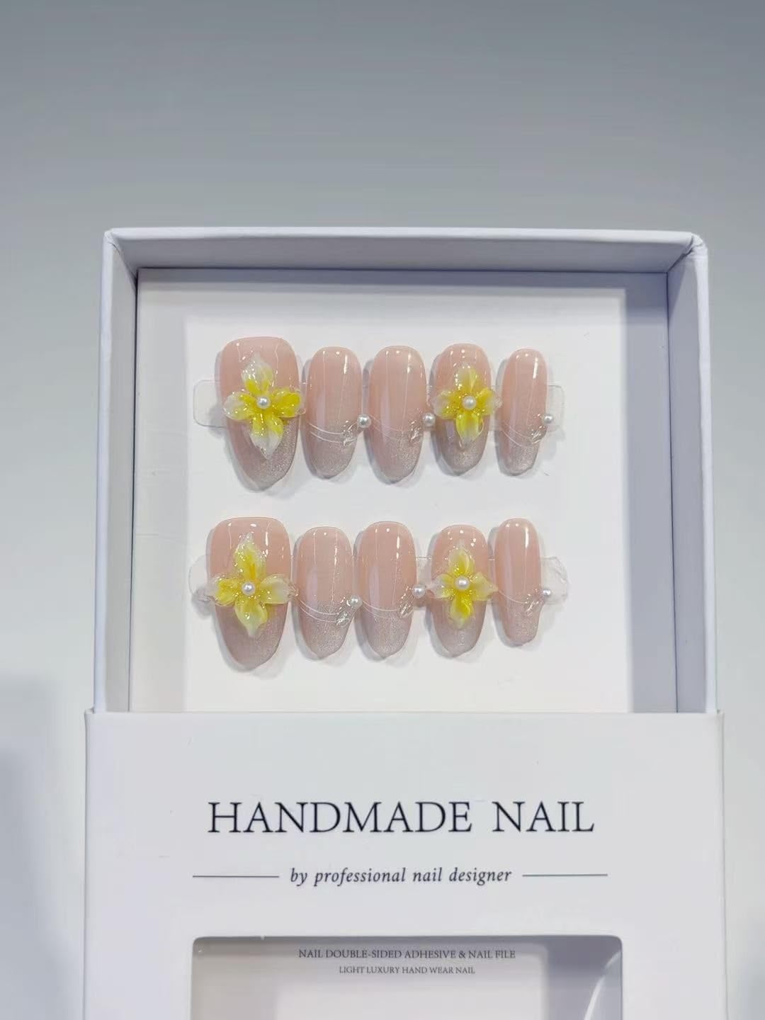 Handmade Wearing Armor Light Pink Premium Style Relief Flower Nail Patch Small Size