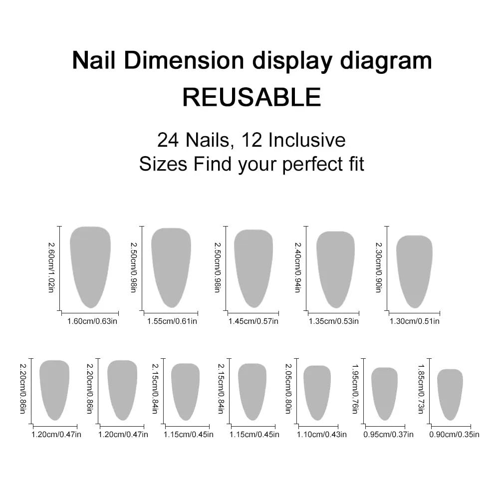CTTHNBD Press on Nails Almond - Flower Fake Nails with Polka Dot Design - Winter, Ombre Full Cover Stick on False Nails - for Women 24 Pcs