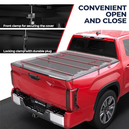 MOSTPLUS Quad Fold Hard Truck Bed Tonneau Cover Compatible with 2014-2025 Toyota Tundra Fleetside for Models with The Deckrail System 5.5 FT-4 Fold Aluminum Bed 66.7 inch