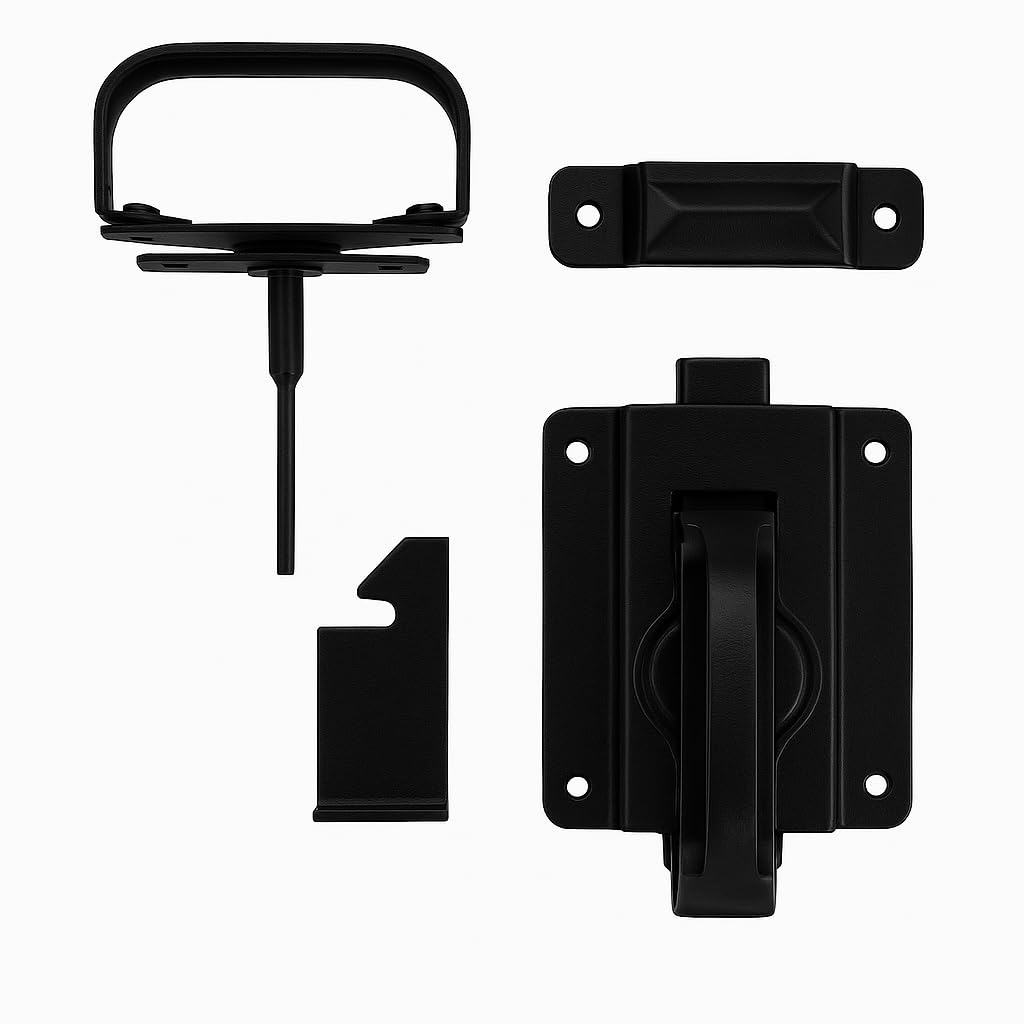 National Hardware N101-576 Swinging Door Latch Heavy Duty Steel with WeatherGuard Protection Black Finish for Shed Barn Gate Interior Exterior Use Automatic Locking