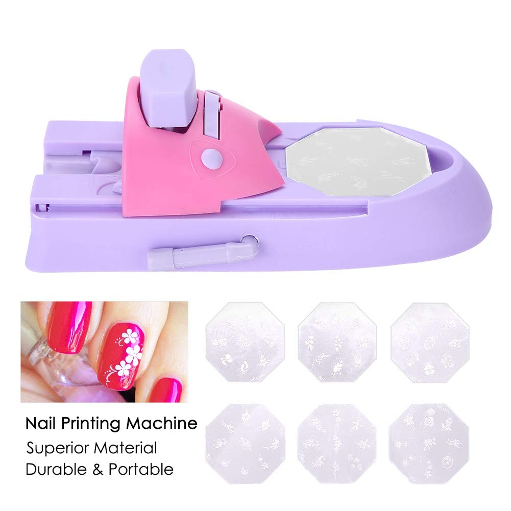 Sonew Nail Art Pattern Printer, Professional Nail Art DIY Pattern Printing Machine Stamper Nail Printer Manicure Tools with 6Pcs Stainless Steel Printed Templates